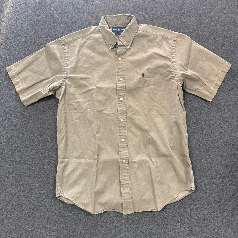Vintage Ralph Lauren Blake Button Down Mens Size M Tan Good Short Sleeve Cotton